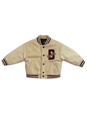 Zara Beige and Burgundy Kids Letterman Jacket